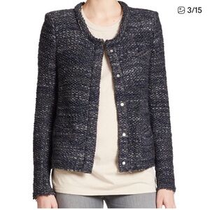 IRO Paris Carene Tweed Knit Wool Blend Blue button/Snap Blazer Lady Jacket, 38/6